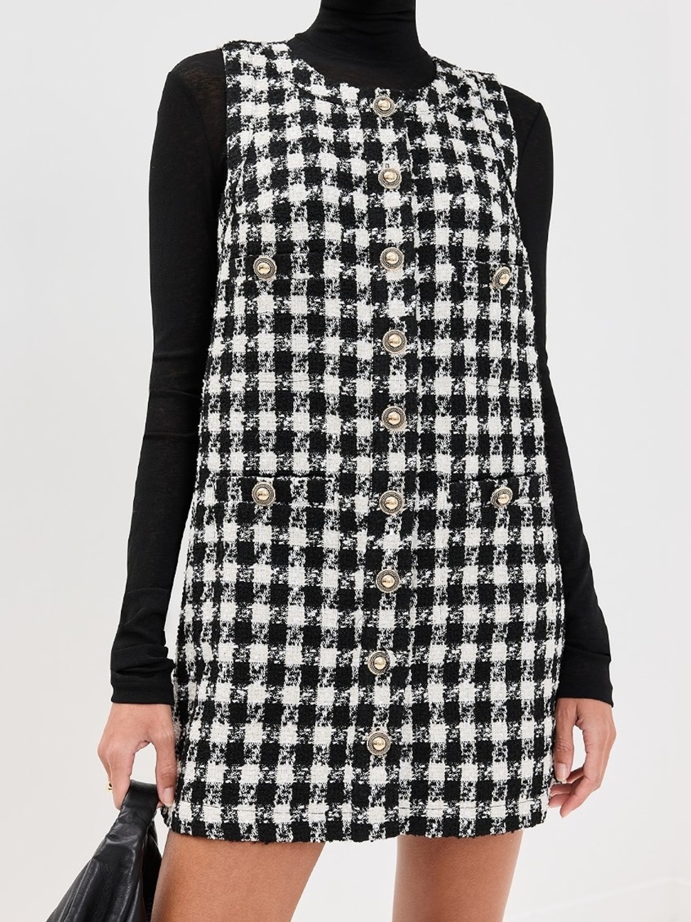 Reformation Tropez Black Check Tweed Mini Dress Size 4